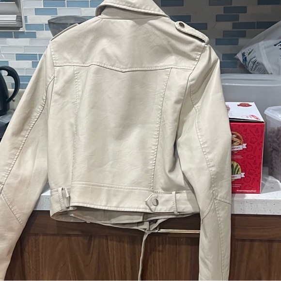 Pink Woman Woman’s Cream Vegan Biker Jacket - Picture 2 of 4